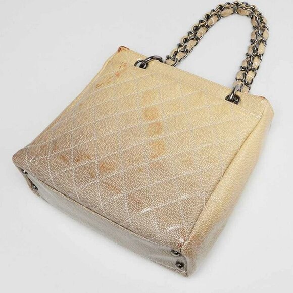 Chanel Beige Quilted Patent Caviar Leather Petite Reissue Shopping Tote Bag - Picture 3 of 12